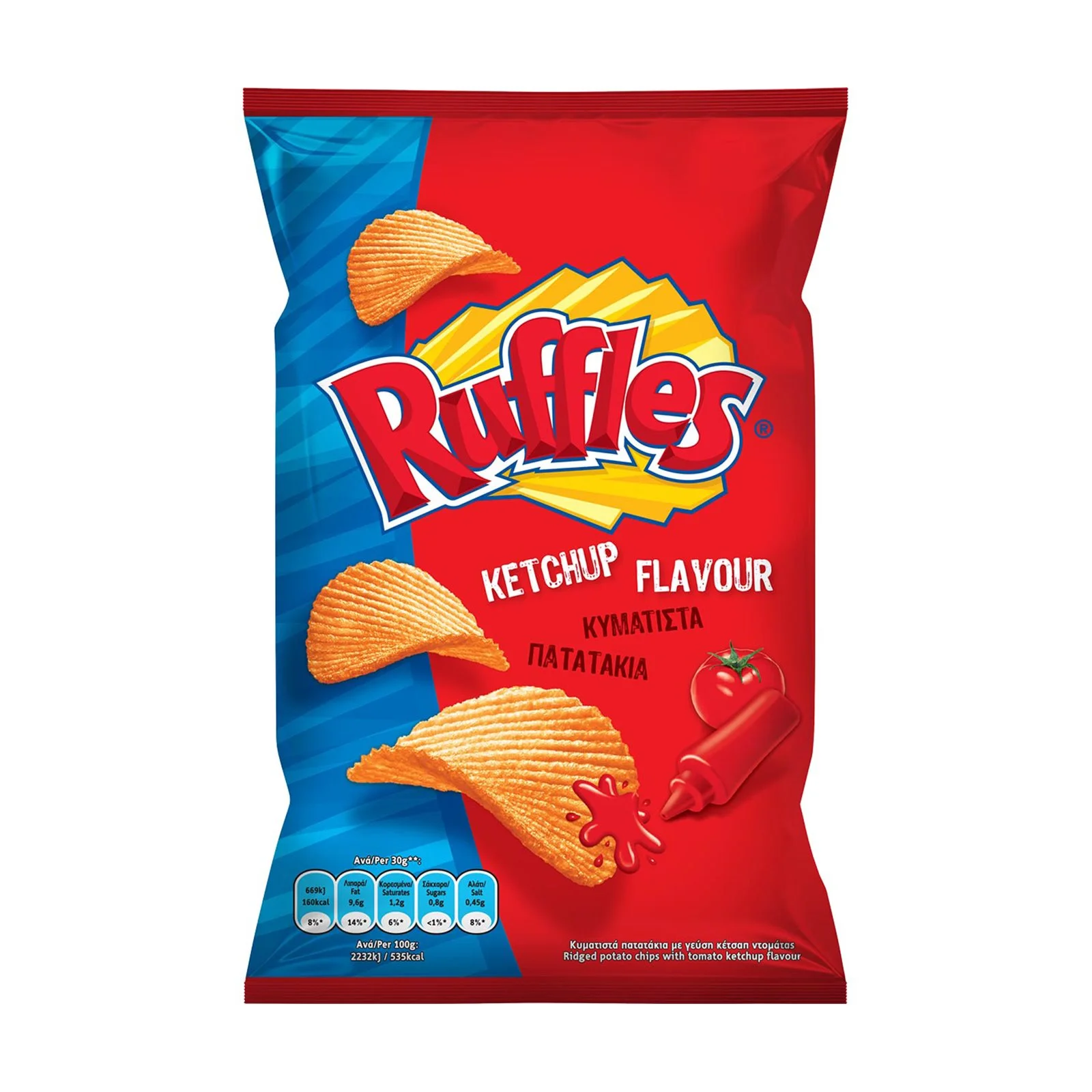 RUFFLES Κυματιστά Πατατάκια με γεύση Κέτσαπ 130g