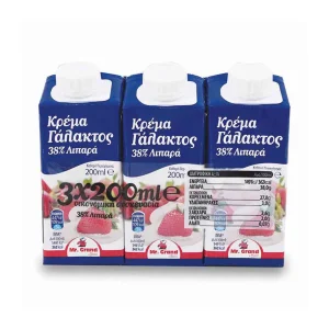 MR.GRAND Κρέμα Γάλακτος 38_ Λιπαρά 3x200ml