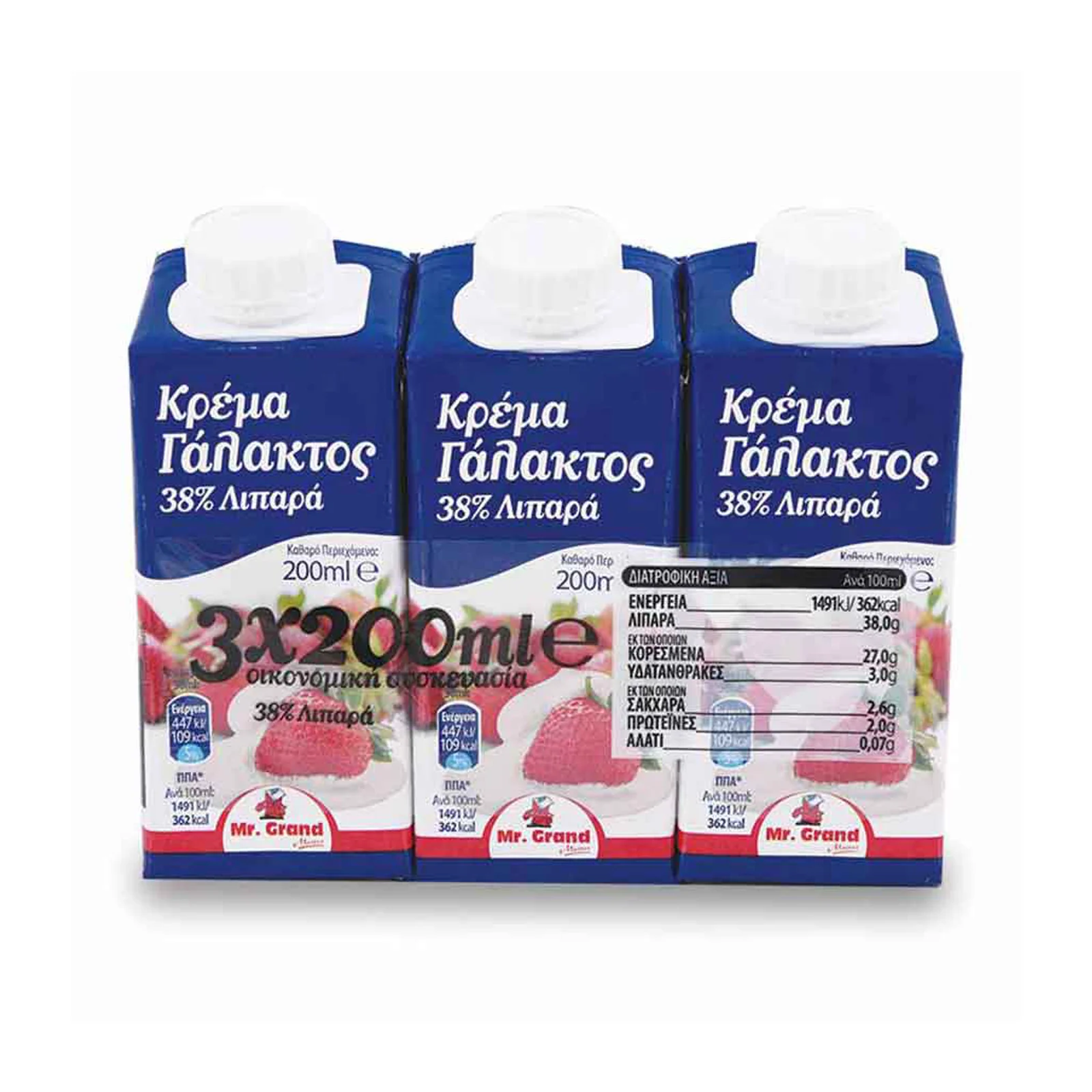 MR.GRAND Κρέμα Γάλακτος 38_ Λιπαρά 3x200ml