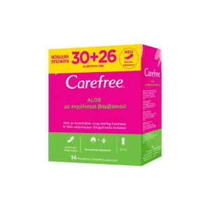 CAREFREE Aloe με Εκχύλισμα Βαμβακιού Σερβιετάκια για Κανονική Ροή 2 Σταγόνες 30τμχ & 26τμ