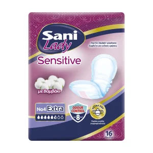 SANI Sensitive Lady Extra No4 Γυναικείες Σερβιέτες Ακράτειας Κανονικής Ροής 4 Σταγόνες 16τμχ