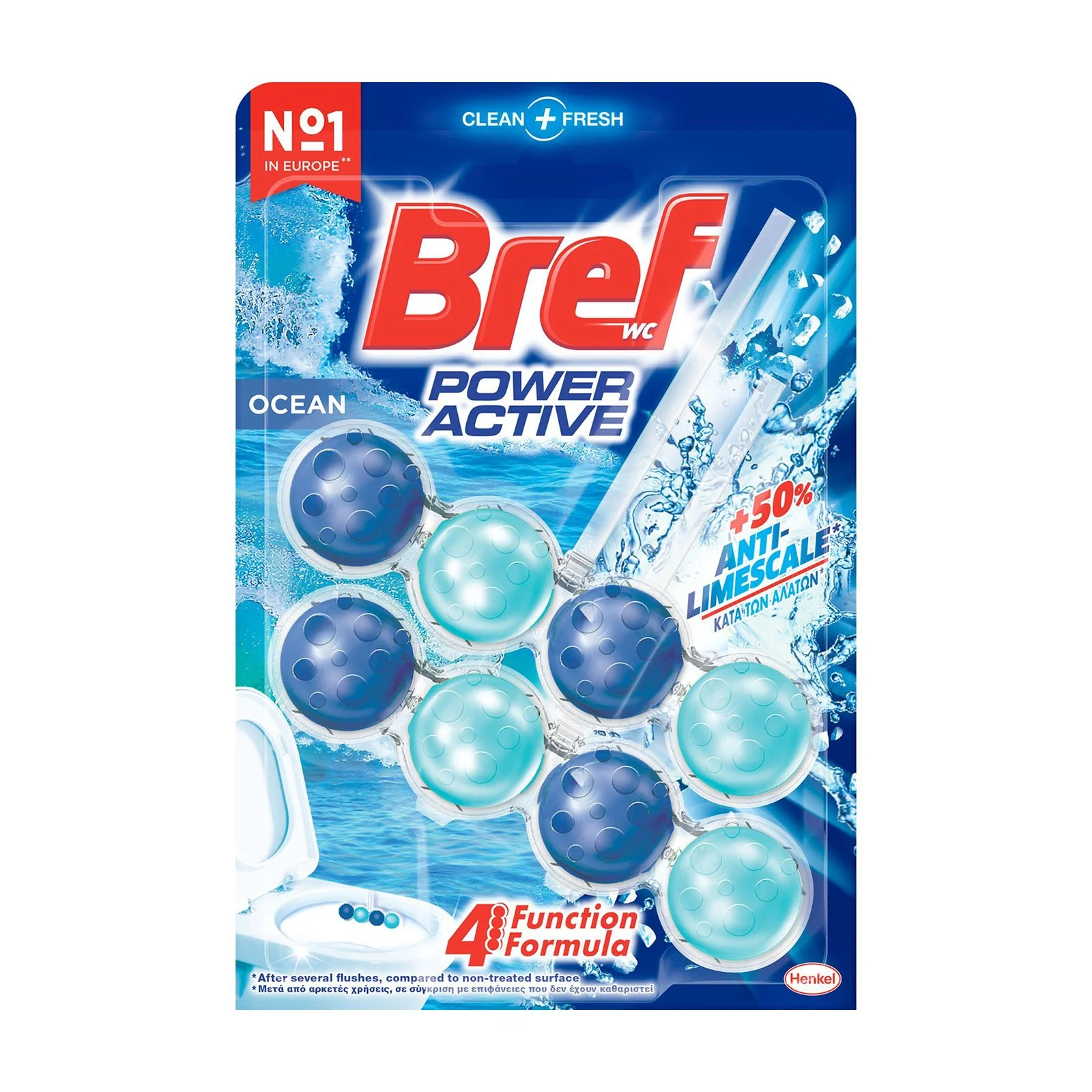 BREF WC Power Active Στερεό Μπλοκ Tουαλέτας Ocean 2x50g
