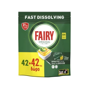 FAIRY Κάψουλες Πλυντηρίου Πιάτων Original Λεμόνι 42+42 Τεμάχια Δώρο
