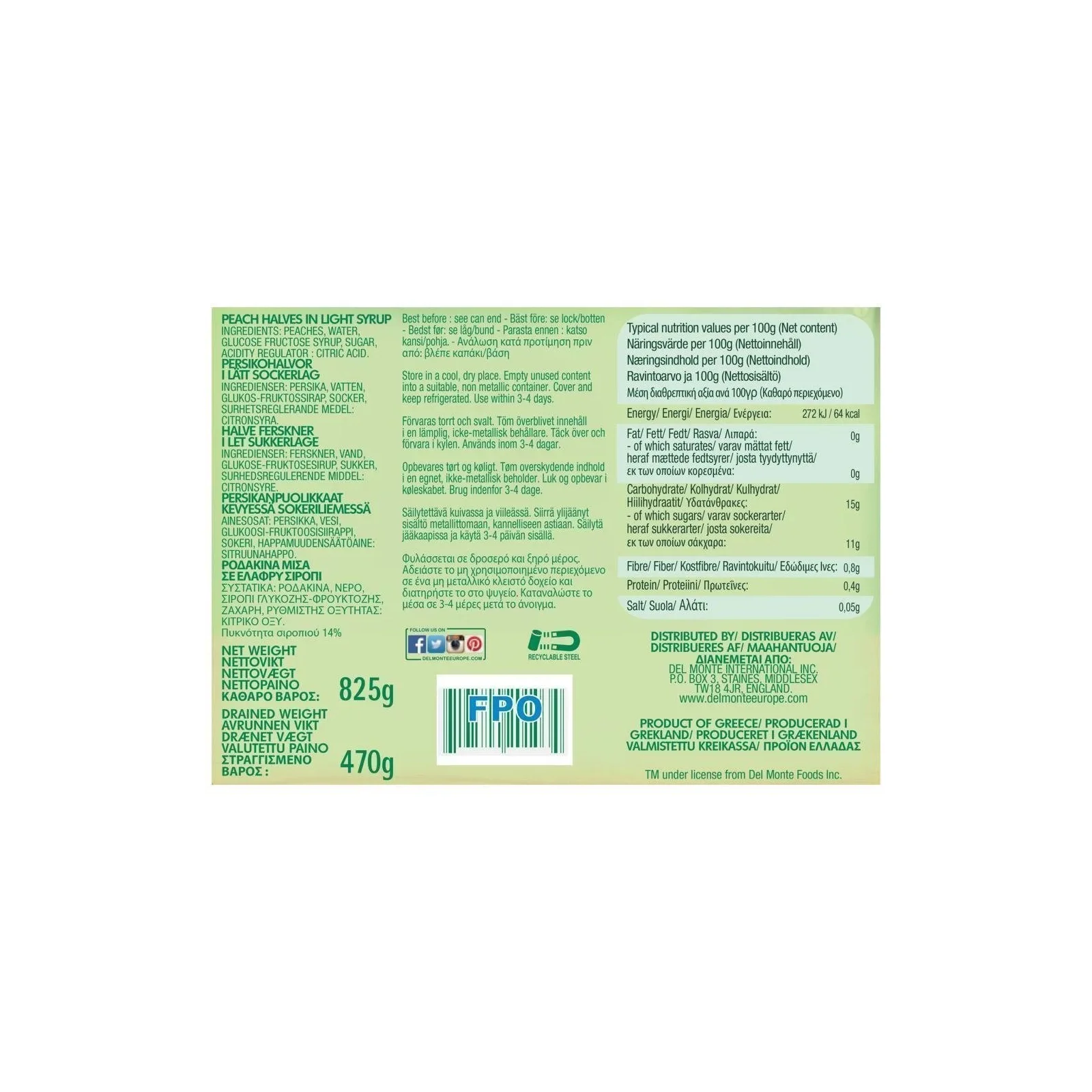 DEL MONTE Κομπόστα Ροδάκινο 825gr - Image 2