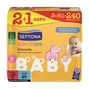 SEPTONA Baby Μωρομάντιλα Calm n_ Care Χαμομήλι 2x80τεμ +1 Δώρο
