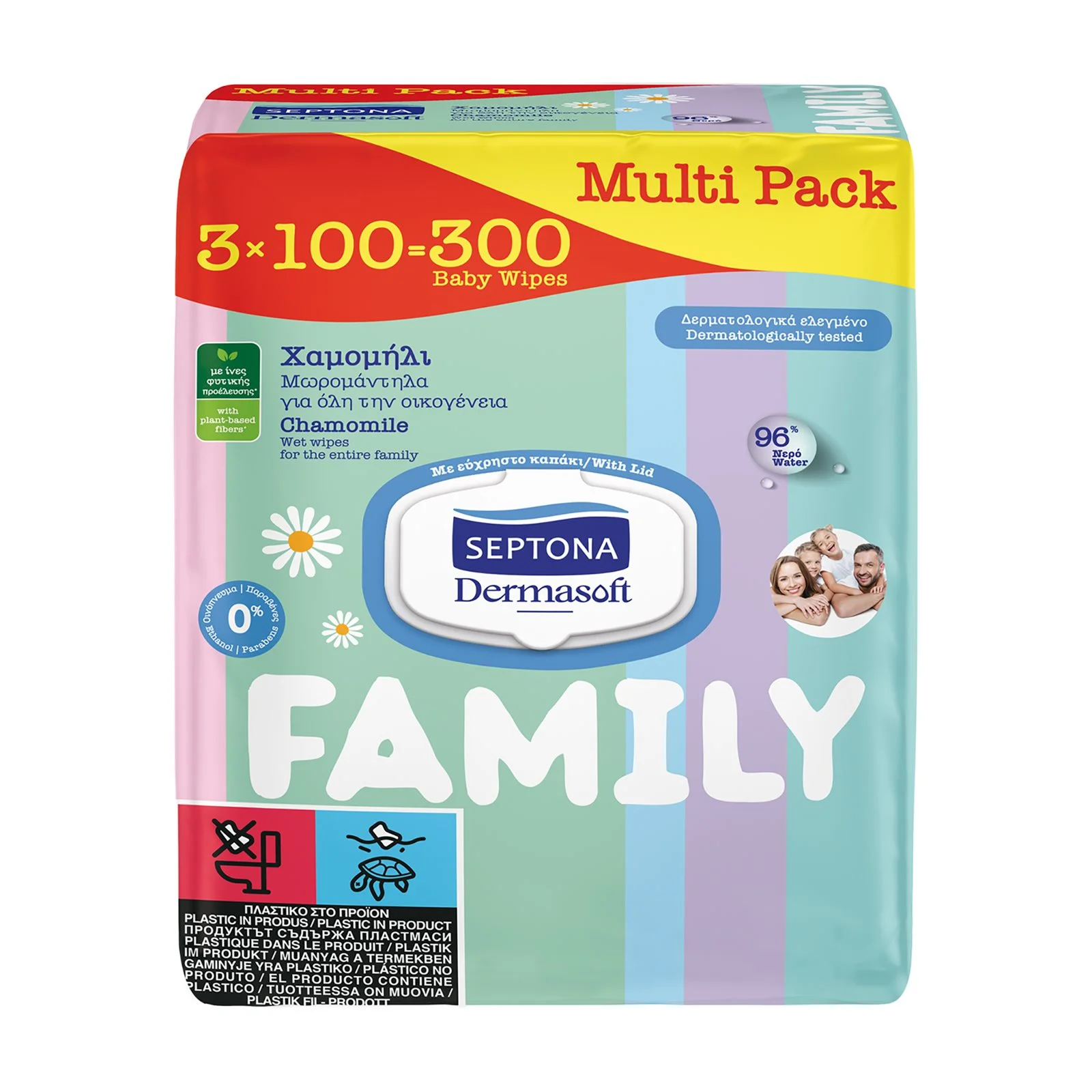 SEPTONA Family Μωρομάντιλα Dermasoft Χαμομήλι 3x100τεμ