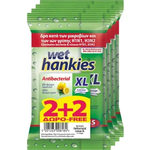 WET HANKIES Αντιβακτηριδιακά Μαντηλάκια XL Λεμόνι 15 Τεμάχια 2+2 Δώρο