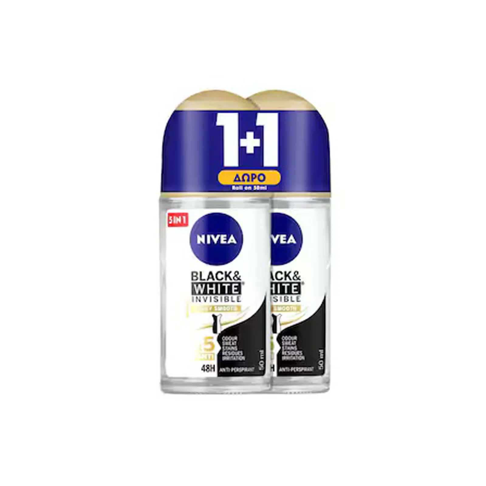 NIVEA Αποσμητικό Roll On Invisible Silky Smooth 50ml 1+1 Δώρο