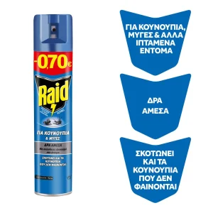 RAID _ Εντομοκτόνο Spray Κουνούπια & Μύγες 300ml Έκπτωση 0.70Ε